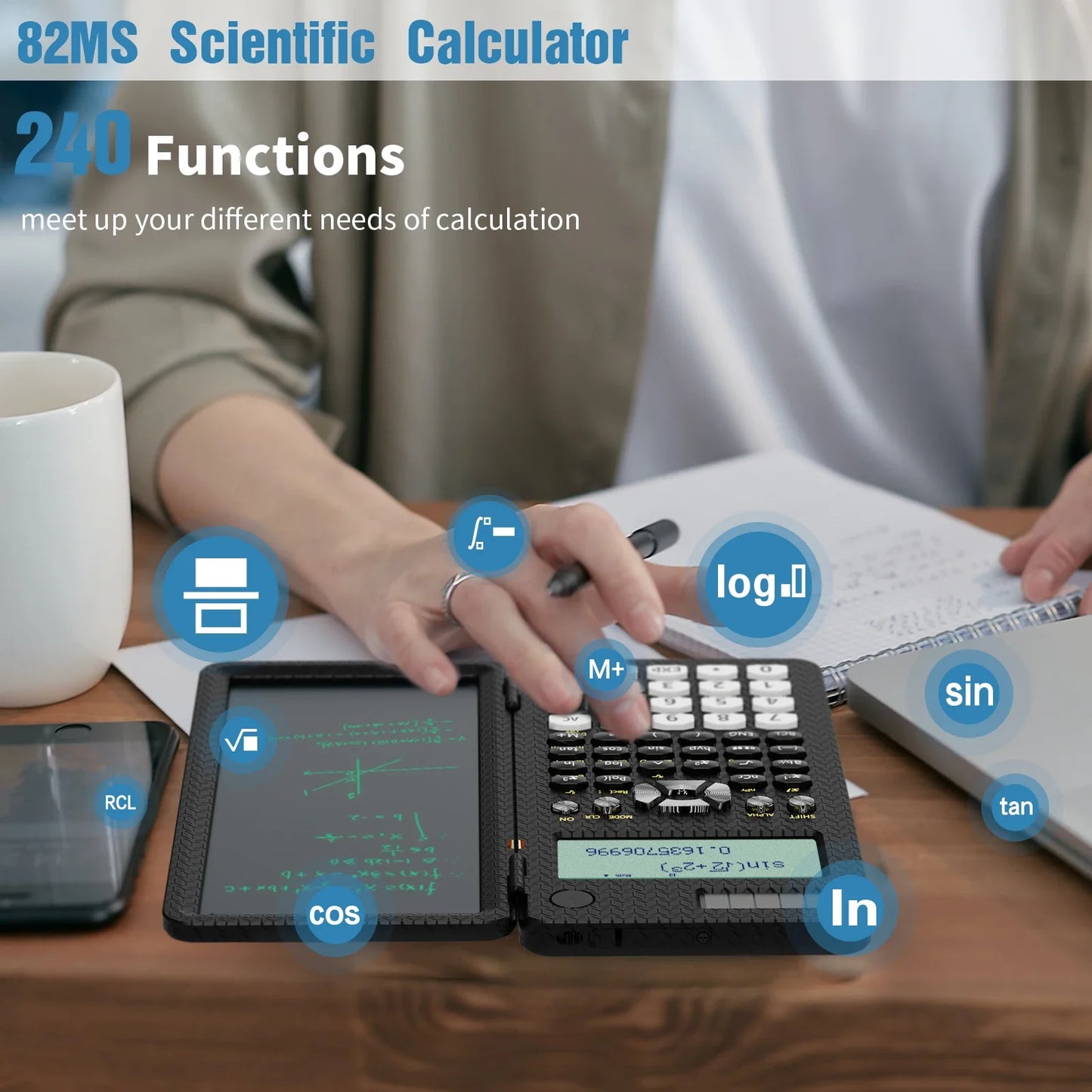 Mini Scientific Calculator with Writing Tablet